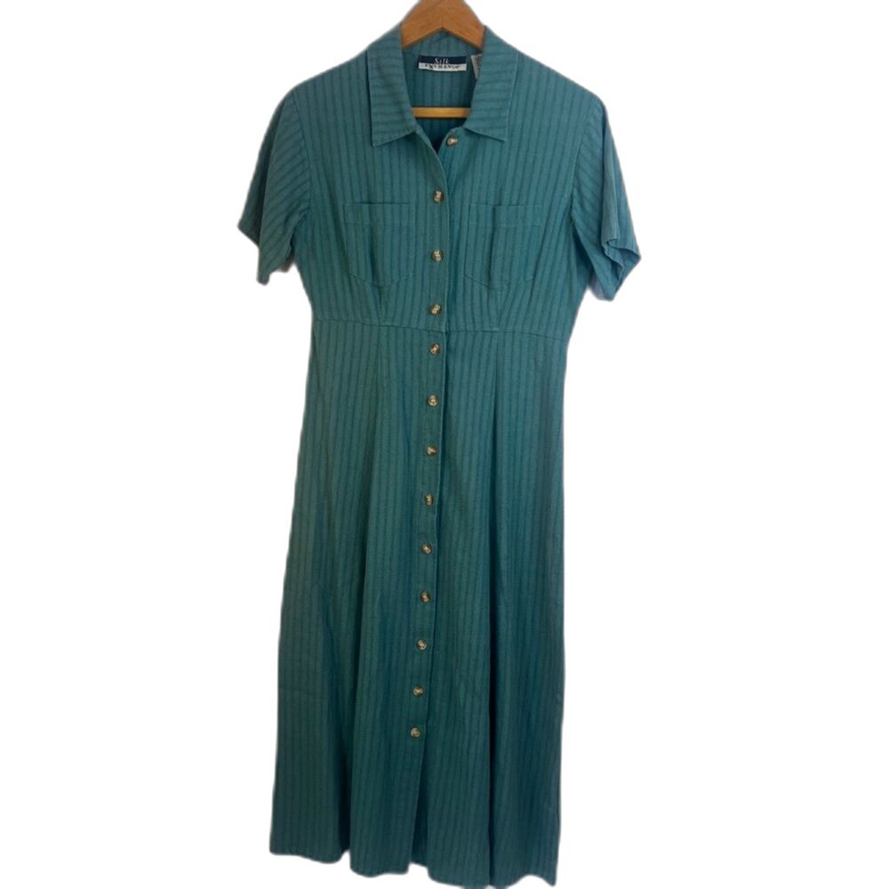 Silk Exchange 100% Silk Button Front Midi Dress Casual Fit & Flare Size Sm VTG